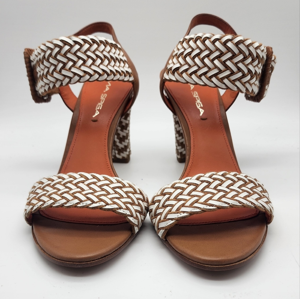 Via Spiga Medium Brown and White Woven Heels
